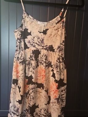 Floral Spaghetti-Strap Dress in Black and Peach